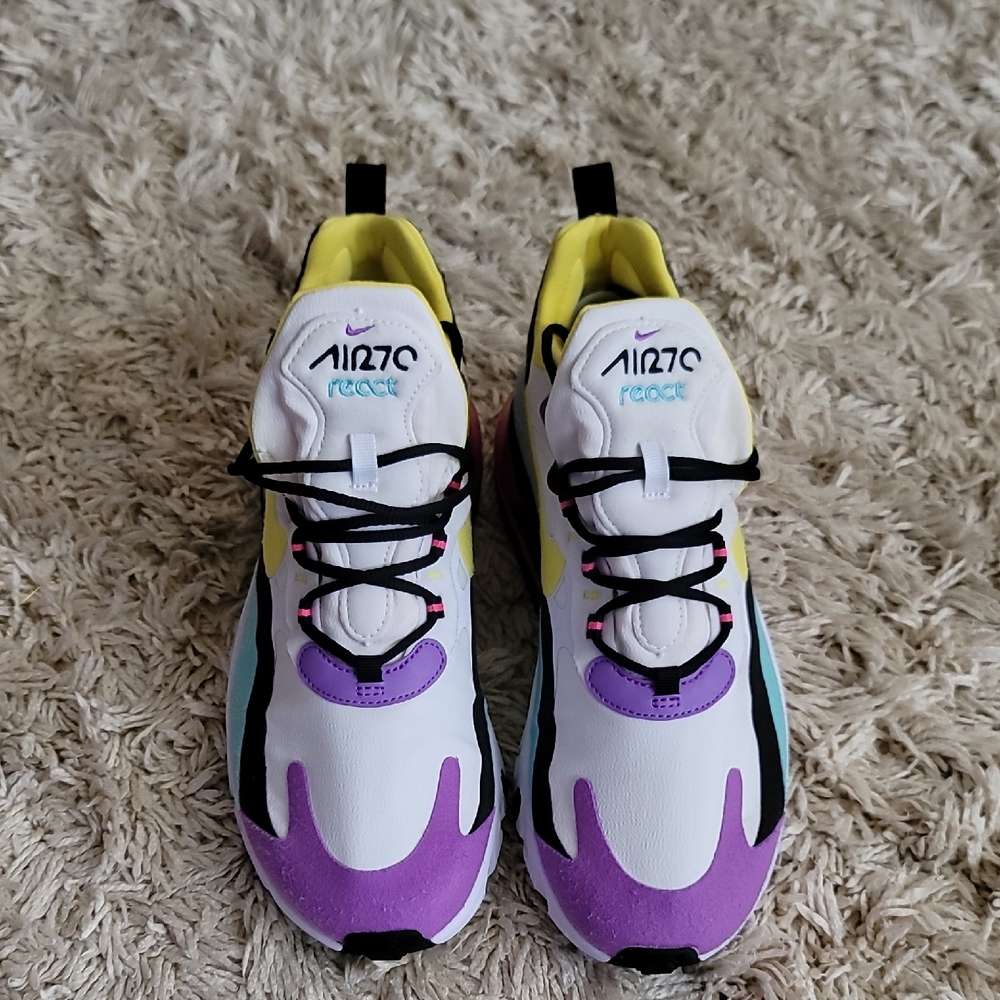 Nike Air Max 270 React in Purple, Yellow, and Black